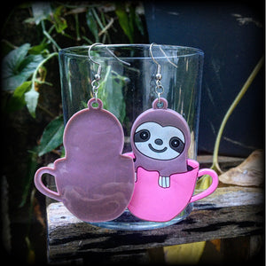 Sloth earrings-Coffee cup earrings