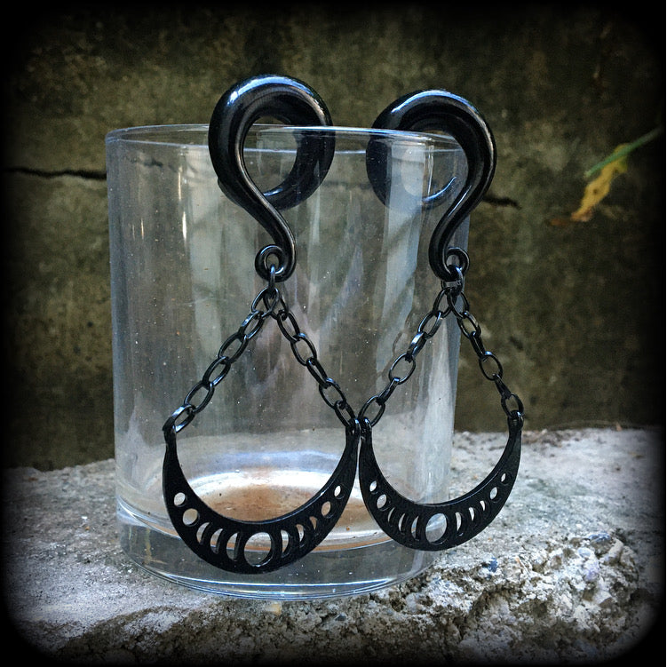 Black moon phase gauged earrings