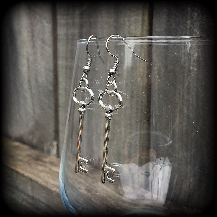 Antique silver key earrings