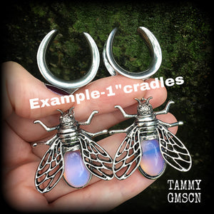 Opalite insect earrings Bugs earrings Opalite ear hangers 8 gauge ear weights Gemstone ear weights Gauges Stretched lobes 4mm 5mm 6mm 8mm Stretched ears Stretched lobes Gauged ears Gauged earrings Insect ear weights Entomolgy jewellery Body jewelry 25mm ear weights