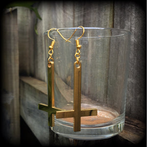 Inverted Cross earrings St Peters Cross Upside down cross Church of Satan Satanic earrings Satanic jewelry Occult earrings Pierced ears Occult jewelry Black magick Dark arts Ritual jewelry Coven jewelry Witchy Pagan Druid Gothic Emo
