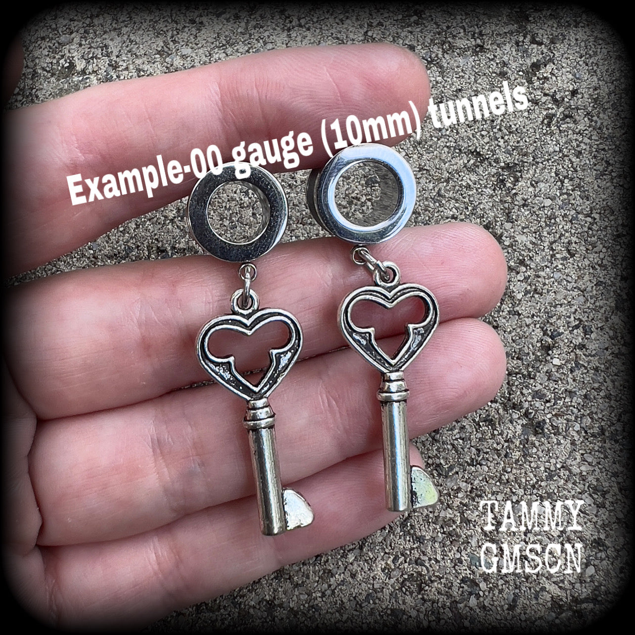 Antique silver key tunnel earrings