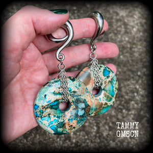 Turquoise ocean jasper ear weights-Gauged earrings