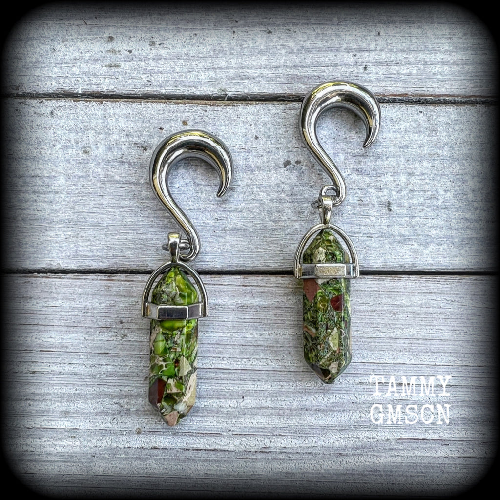 Green Ocean jasper gauged earrings