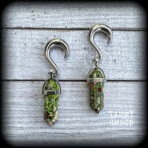 Green Ocean jasper gauged earrings