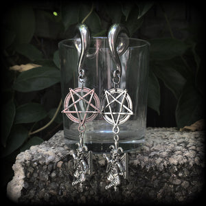 Baphomet and inverted pentagram gauged earrings