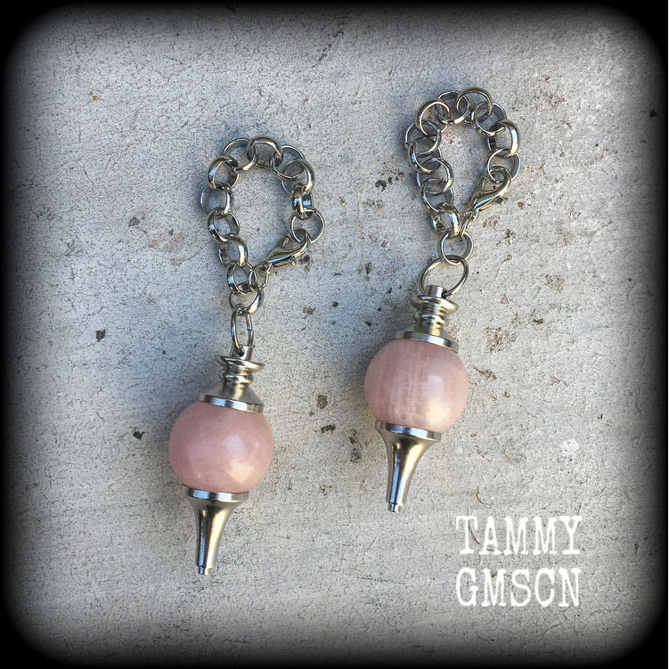 Rose Quartz plug dangles