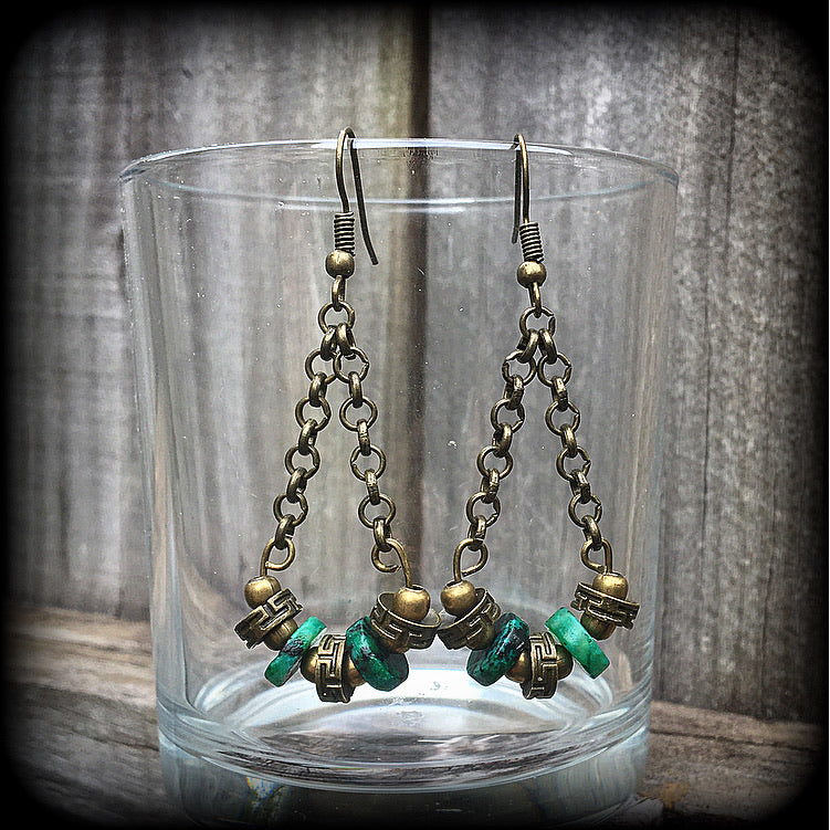 Malachite and antique bronze sea witch earrings