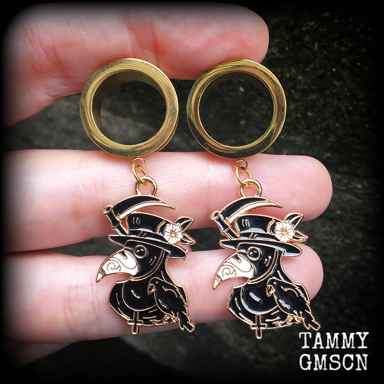 Plague doctor tunnel earrings