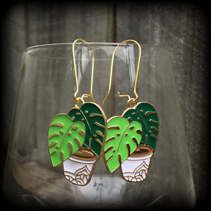 Monstera earrings-Potted plant earrings