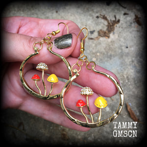 Antique gold and enamel mushroom earrings