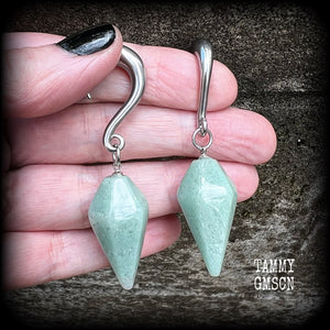 Aventurine gauged earrings-Gemstone ear wieghts