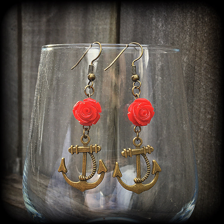 Anchor earrings-Rose earrings