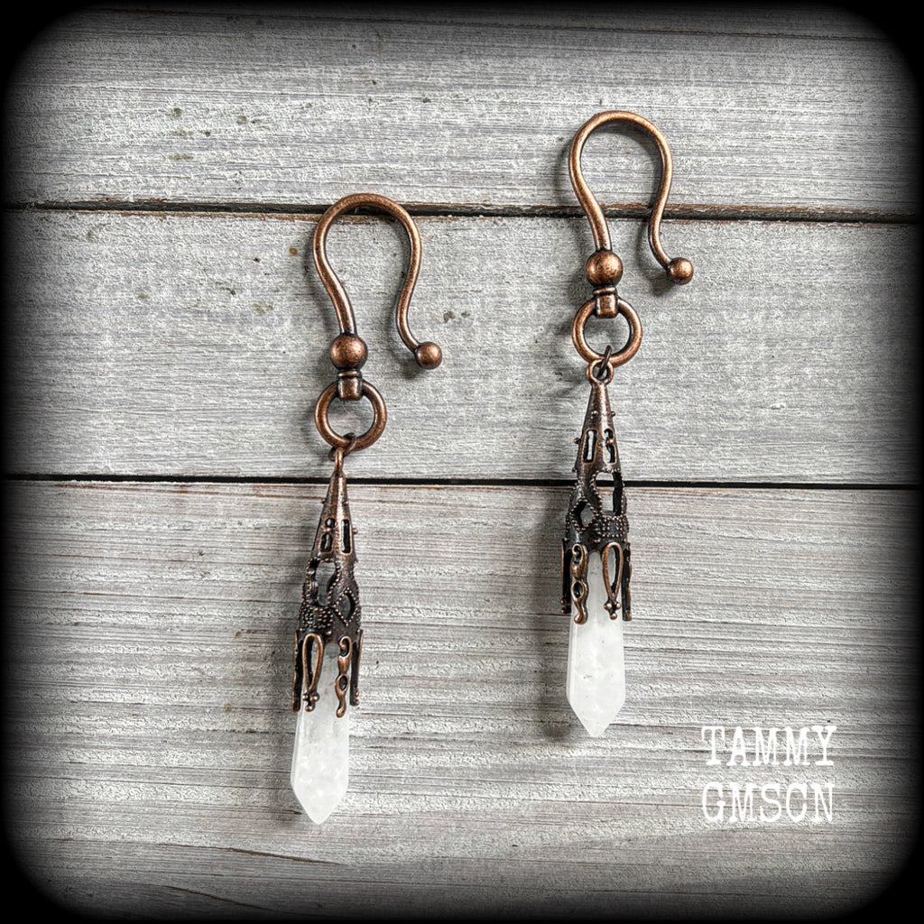 Clear quartz earrings-Gemstone ear hangers