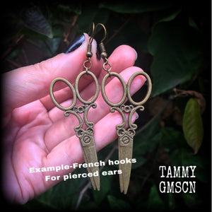 Scissors earrings-Bronze earrings