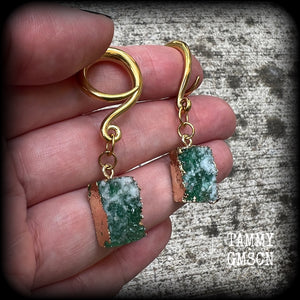 Deep green druzy gauged earrings