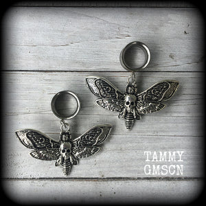 Deaths head moth tunnel earrings