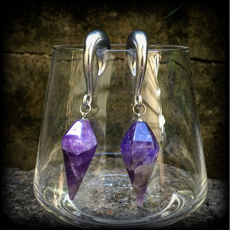 Amethyst gauged earrings