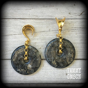 Labradorite gauged earrings-Ear weights