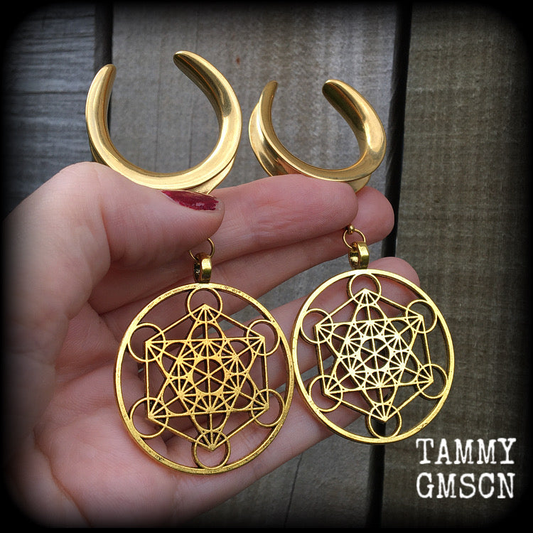 Metatrons cube gauged earrings-Geometric gauges