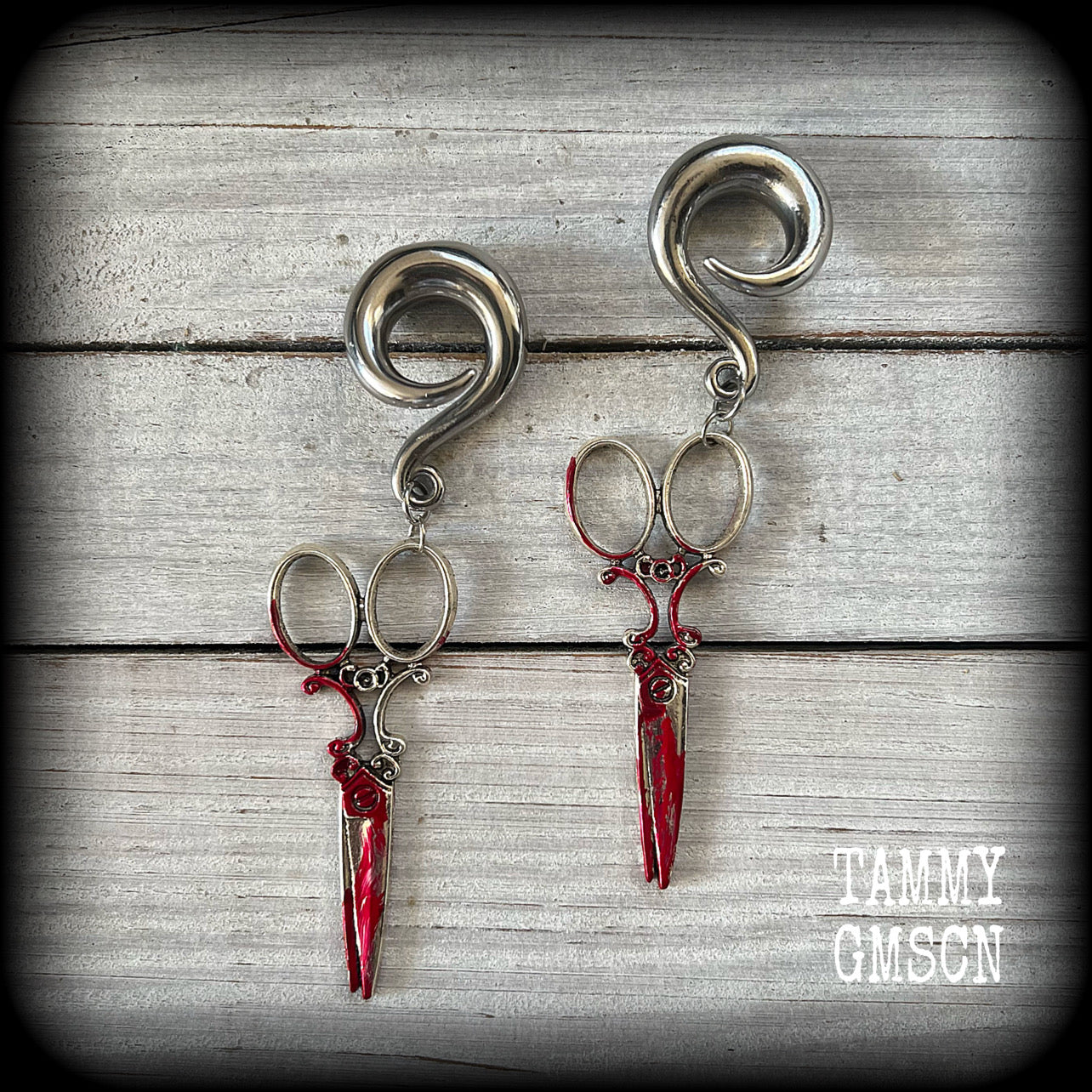 Bloodied scissors halloween gauged earrings