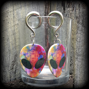 Psychedelic alien gauged earrings