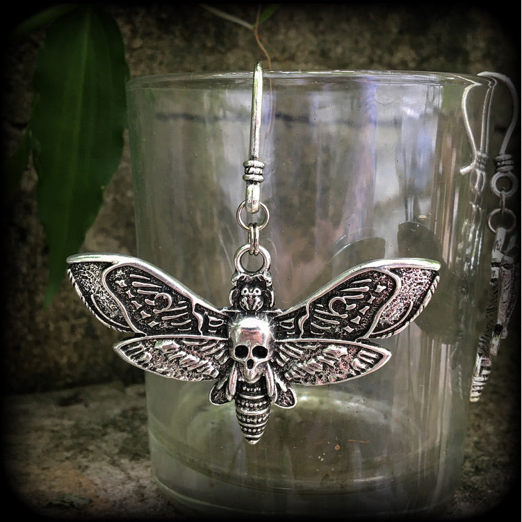 Deaths head moth earrings-Tunnel friendly earrings