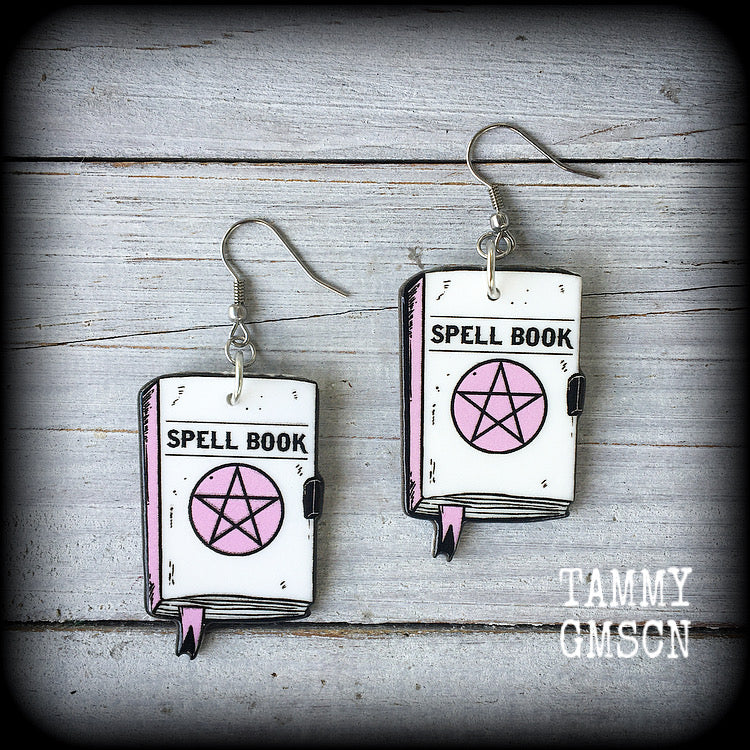 Pastel goth book of shadows earrings-Halloween earrings