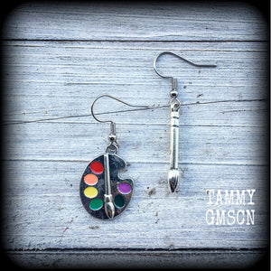 Paint brush and palette earrings