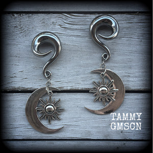 Sun and moon esoteric earrings-Gauged earrings