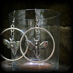 Moth and moon earrings-Gothic earrings