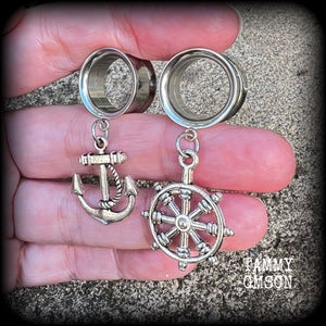 Anchor and Ships wheel tunnel earrings