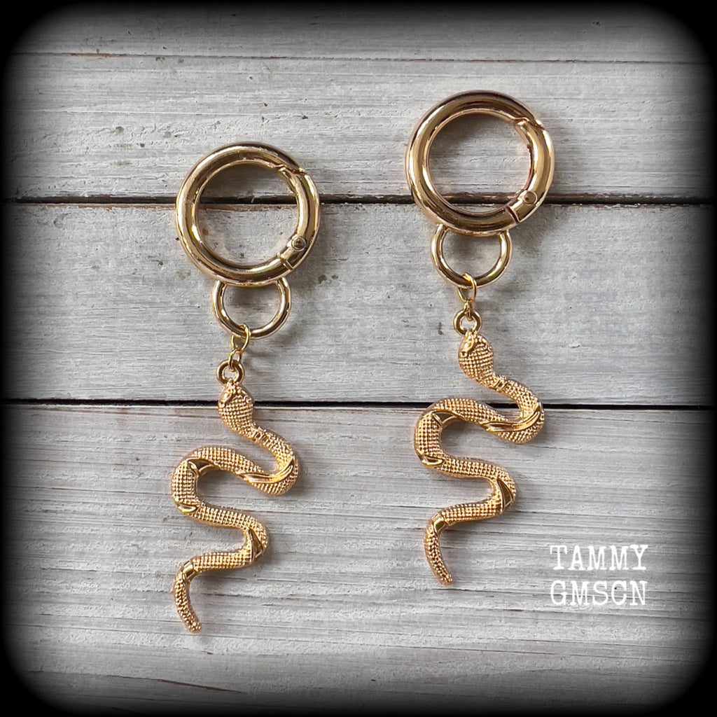 Snake tunnel hoops-Snake snap ring earrings