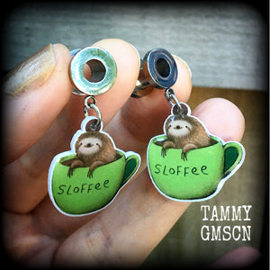 Sloth tunnel earrings-Tunnel dangles