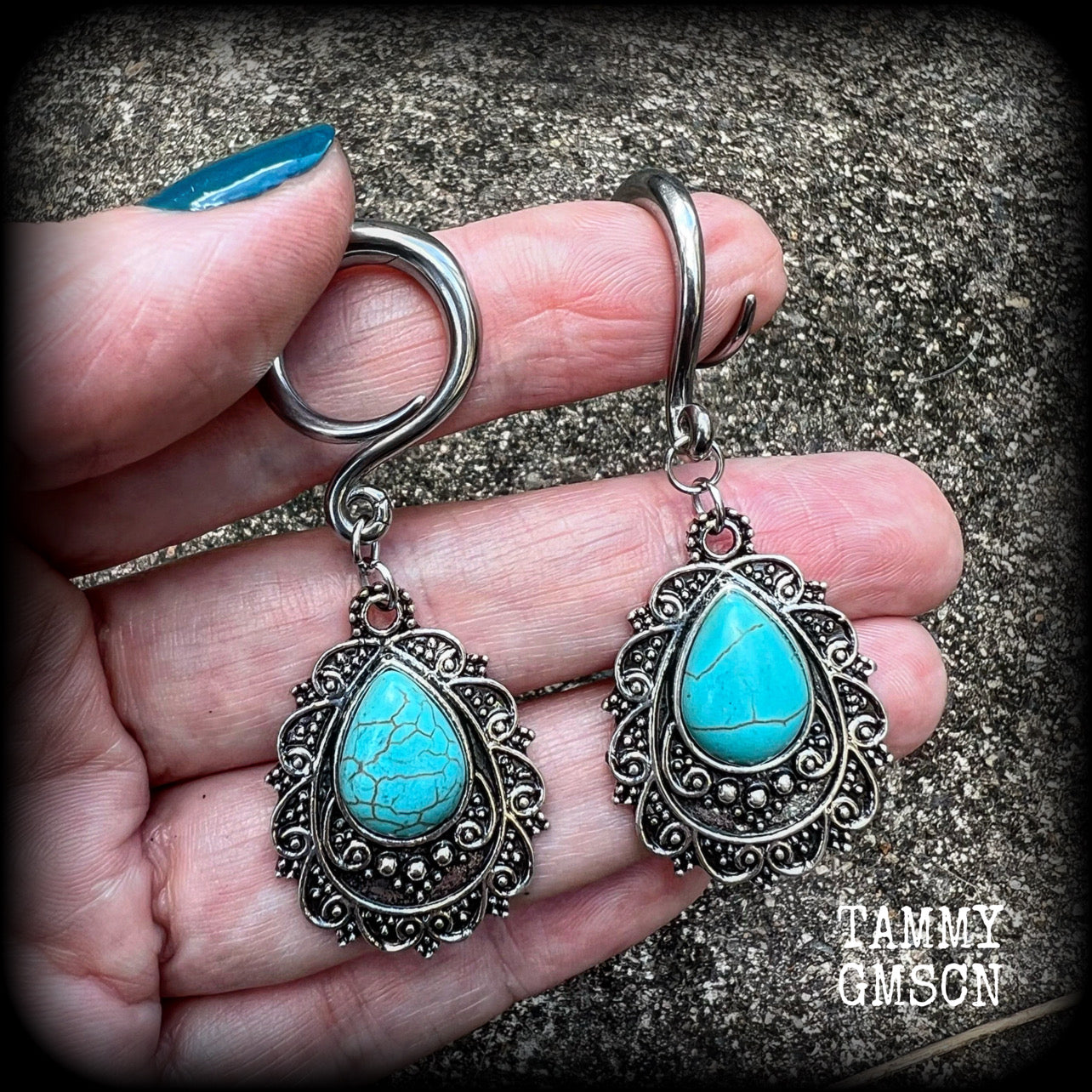 Turquoise gauged earrings-Ear weights