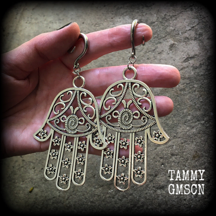 Hamsa hand gauged earrings