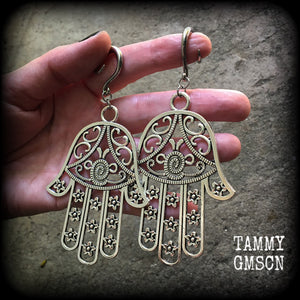 Hamsa hand gauged earrings