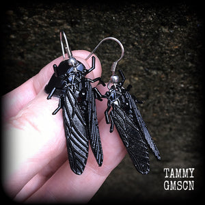 Black cockroach earrings-Insect earrings