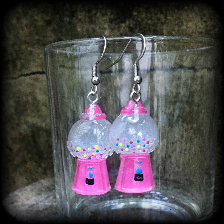 Gumball machine earrings Lolly earrings Bubble gum earrings Candy earrings Candy dispenser Lollies Pierced ears Tunnels Plugs Ear gauges Gifts for girls Party favours Stocking stuffers Pink earrings Cute earrings Earrings for girls