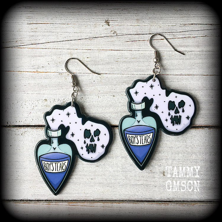 Boys tears potion bottle earrings-Pastel goth earrings