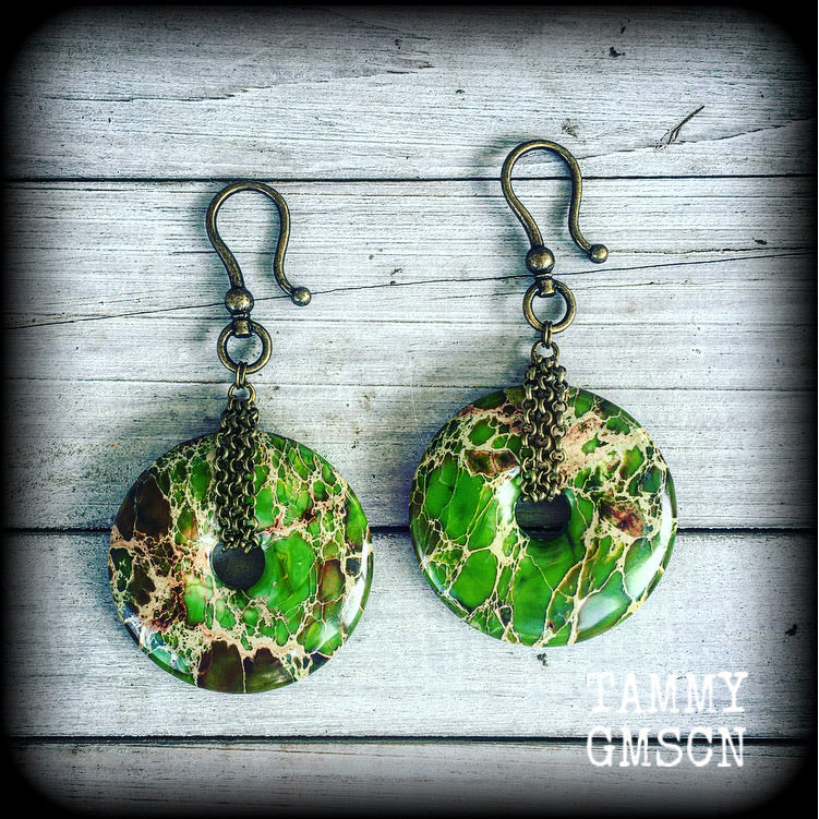 Ocean jasper earrings- Ear hangers-Gemstone ear weights