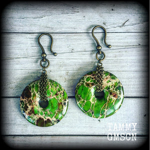 Ocean jasper earrings- Ear hangers-Gemstone ear weights