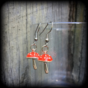 Red enamel mushroom earrings