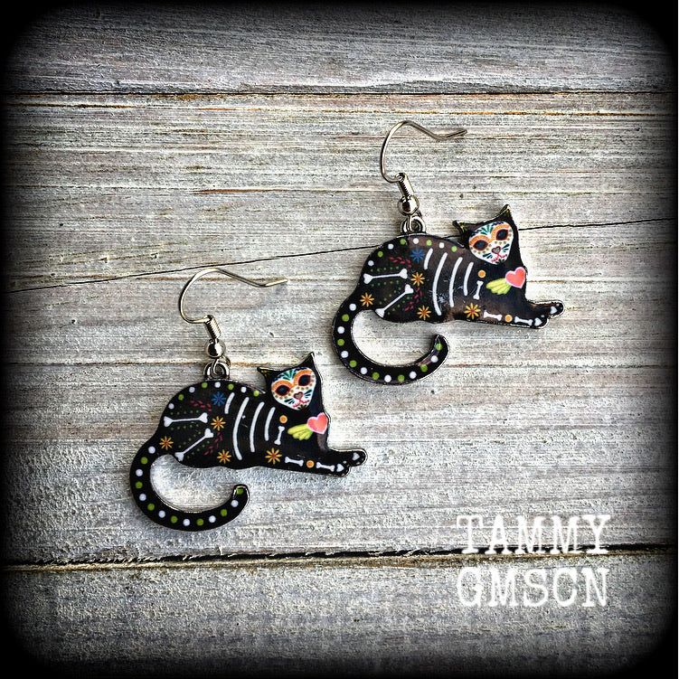 Day of the dead cat earrings-Halloween earrings