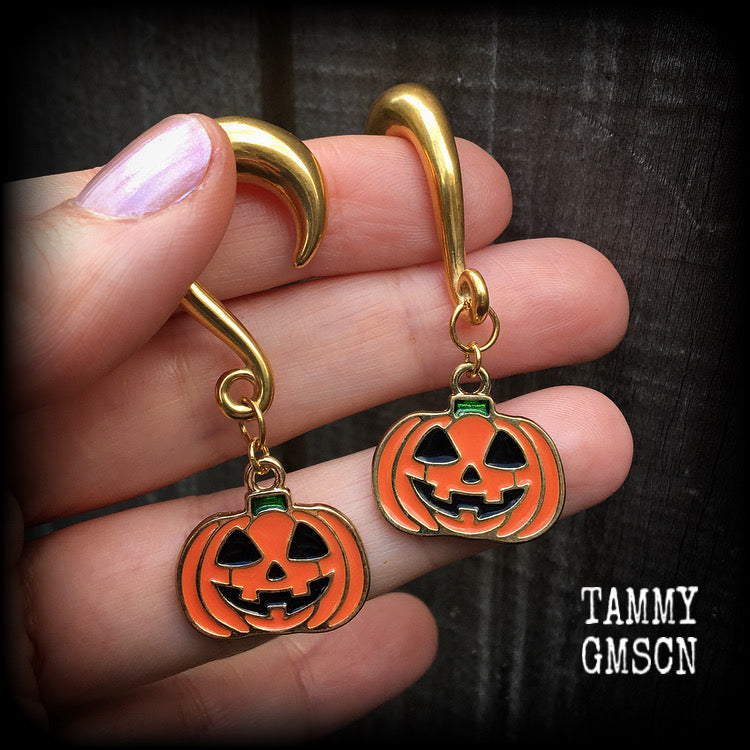 Jack O’ Lantern gauged earrings-Halloween earrings