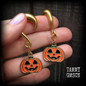 Jack O’ Lantern gauged earrings-Halloween earrings