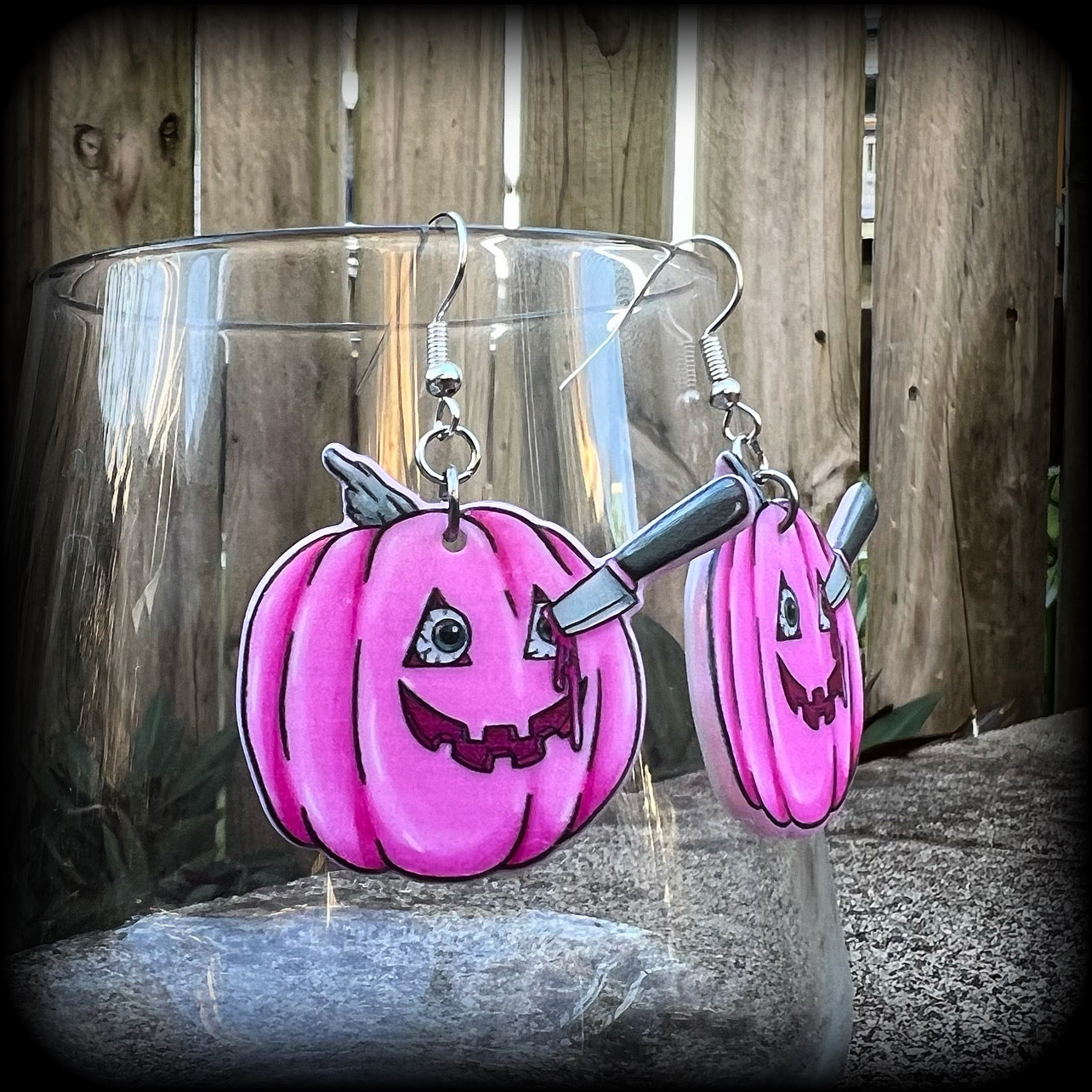 Pink Stabby Jack O’ Lantern earrings