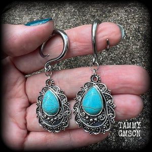 Turquoise gauged earrings-Ear weights