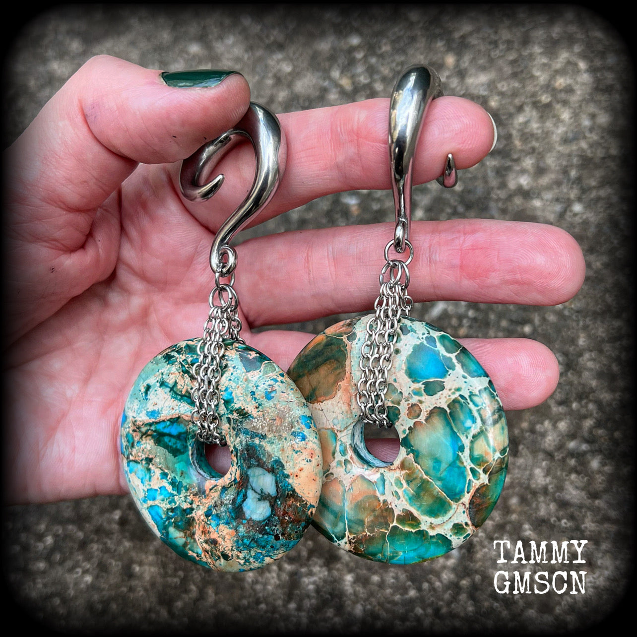 Turquoise ocean jasper ear weights-Gauged earrings