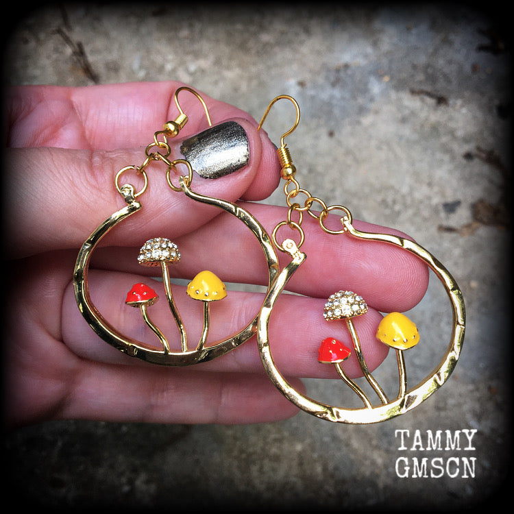 Antique gold and enamel mushroom earrings